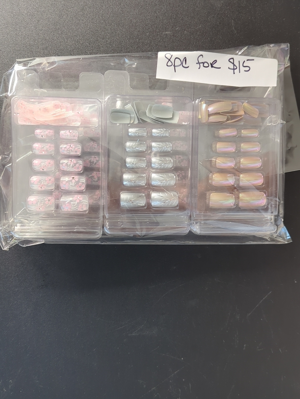 Press-On Nail Set - Pink, Silver, and Iridescent 8pc